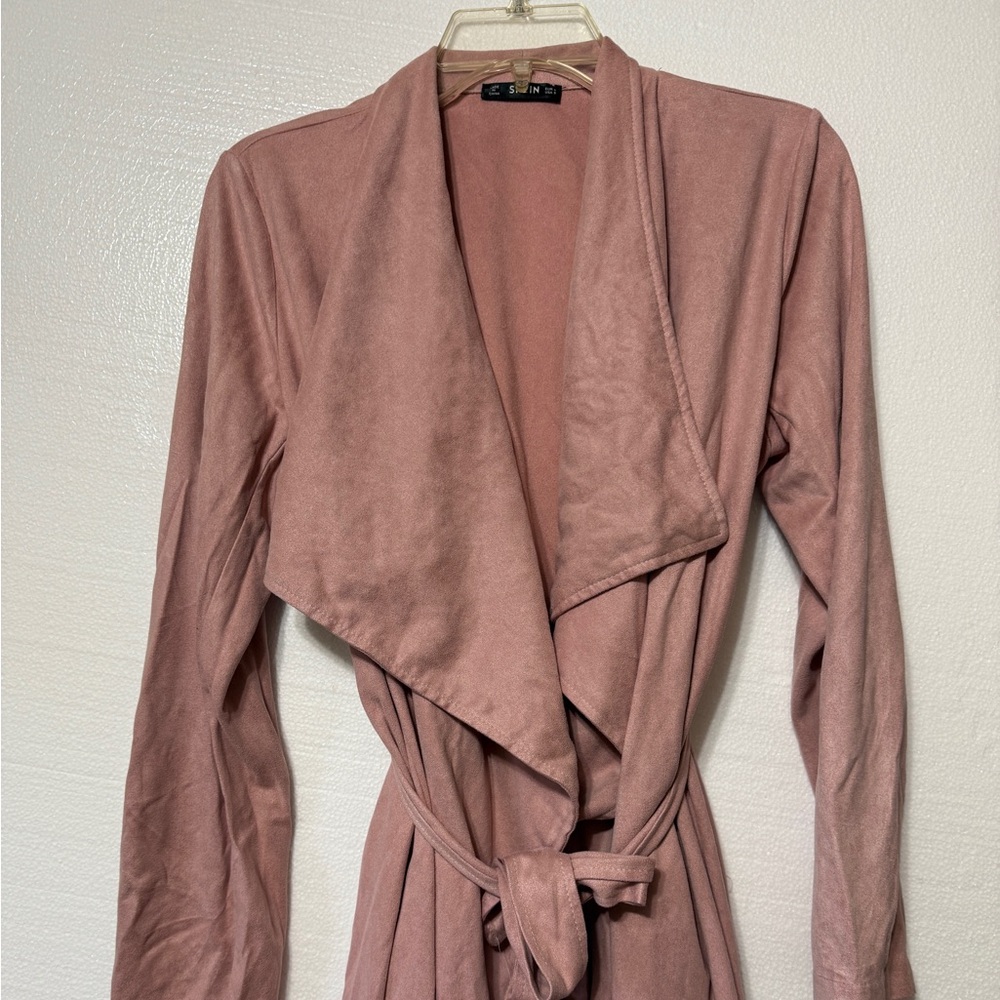 Shein Blush Waterfall Turn Down Collar‎ Drape Lapel Trench Coat w Belt  Sz Small